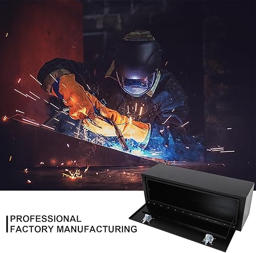 Miniatura 6 de Confote Caja de herramientas de acero negro con cerradura de mango en T, organizador de almacenamiento de camión resistente, impermeable, 48 x 14 x