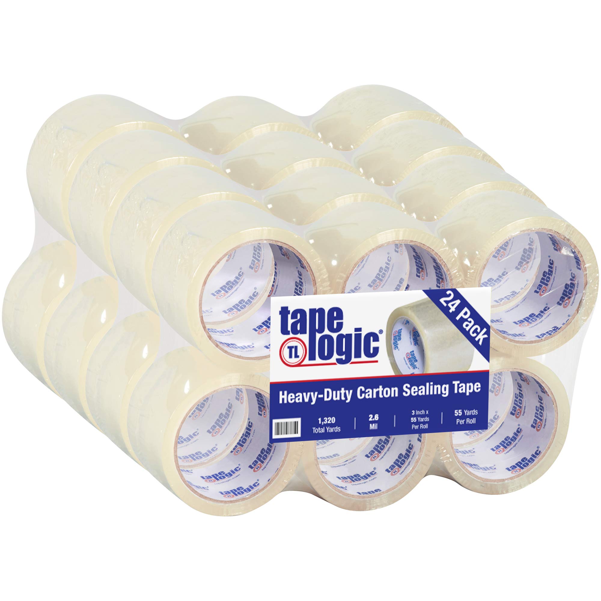 Ruban adhésif d'emballage transparent extra large et résistant, 7,6 cm x 55 yds par rouleau (24 rouleaux), épaisseur 2,6 mil pour emballage, expédition, déménagement et stockage