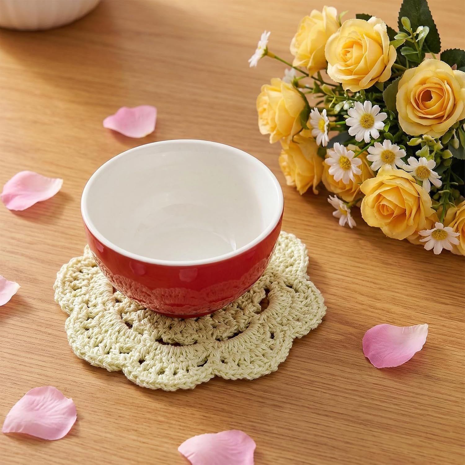 12 Pcs Lace Doilies, 4 Inch Round Crochet Cotton Handmade Placemats Coasters, Vintage Beige Table Decor Small Doilies Cloth for Rustic Kitchen Dining Room Wedding Party Crafts (Beige)