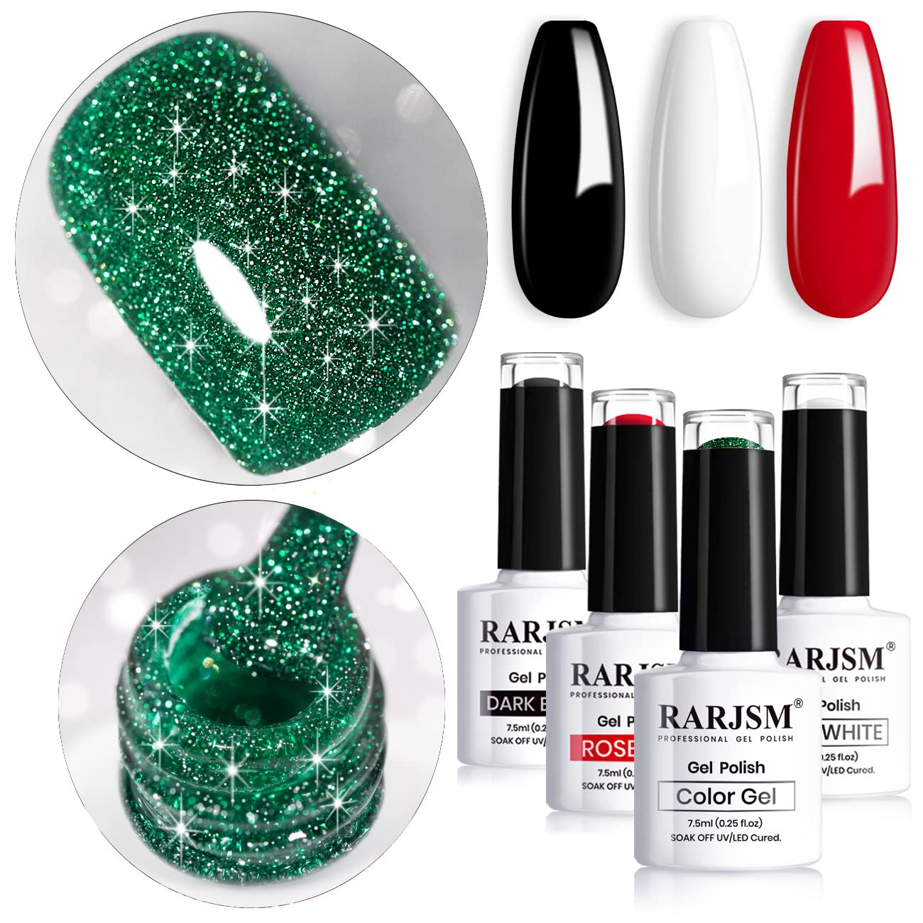 Amazon.com : Green Glitter Gel Polish with Black White Red Gel Nail Polish,  Sparkly Shiny Gel Nail Art UV LED Lamp Need Nail Gel for Manicure DIY and  Nail Salon : Beauty