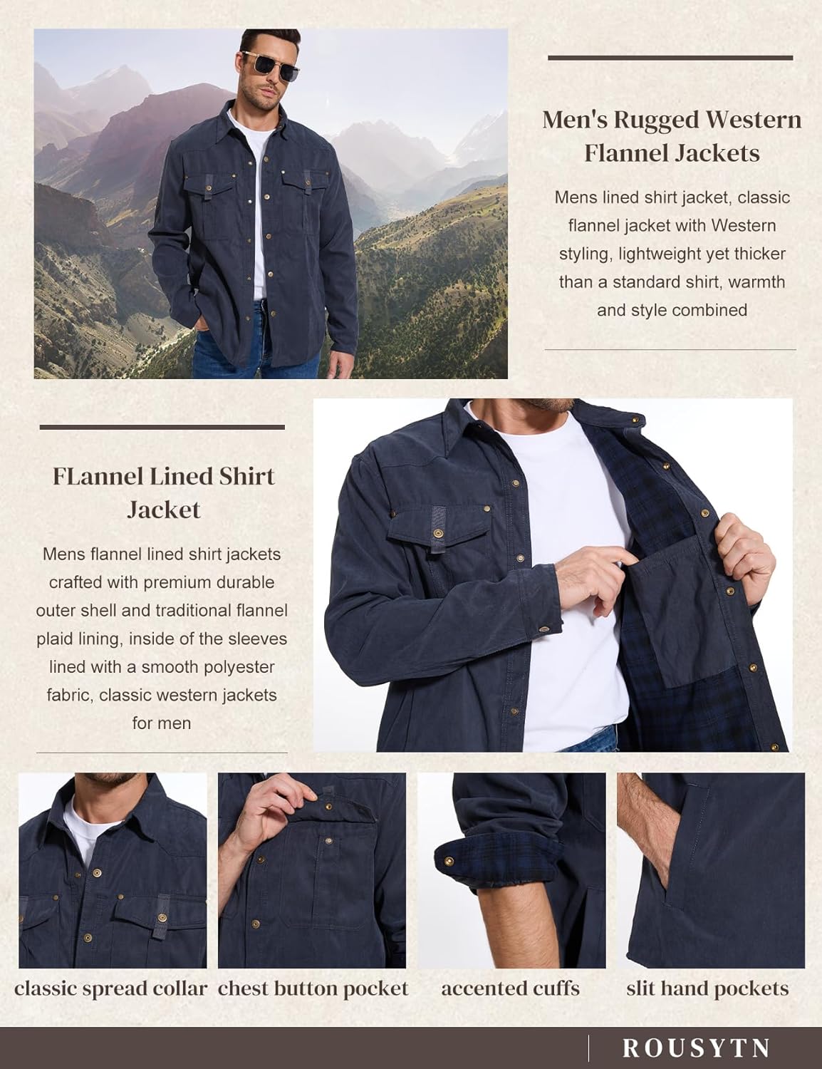 Flannel Lined Shirt Jacket for Men Lightweight Snap Button Western Cowboy Shirts Jackets Shacket - Image 6