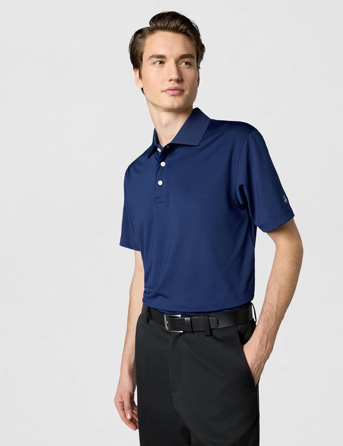 Brooks Brothers Men's Performance Stretch Short Sleeve Solid Polo Shirt, Dark Blue, Large - Image 2