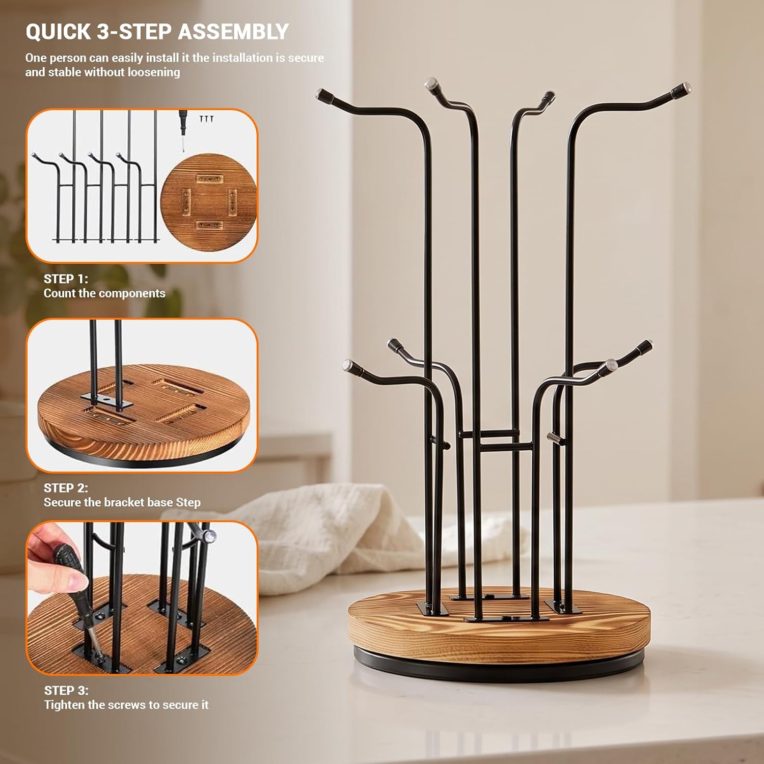 360° Rotating Coffee Mug Tree, 8 Hooks Countertop Mug Holder
