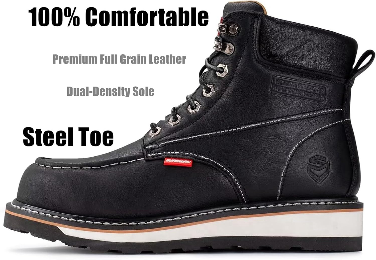 SUREWAY Mens Heavy Duty Soft/Composite/Steel Toe Work Boots for Men-Comfortable,GoodyearWelt,Full Grain Leather,6 in Wedge Moc Toe Construction Boots/Shoes - Image 2