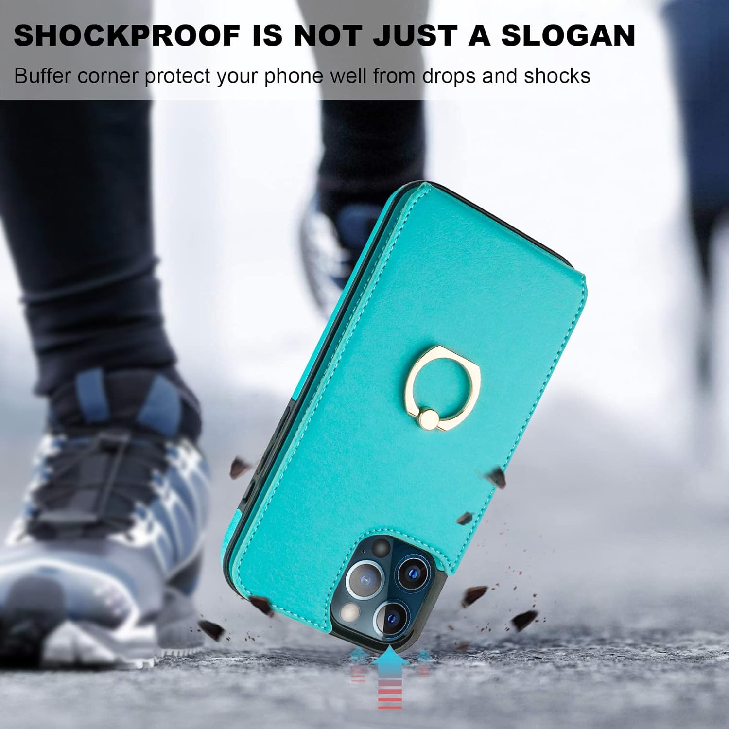 Folosu Compatible with iPhone 12 Pro Max Case Wallet with Card Holder, 360°Rotation Finger Ring Holder Kickstand Protective RFID Blocking PU Leather Double Buttons Flip Shockproof Cover 6.7 Inch Green