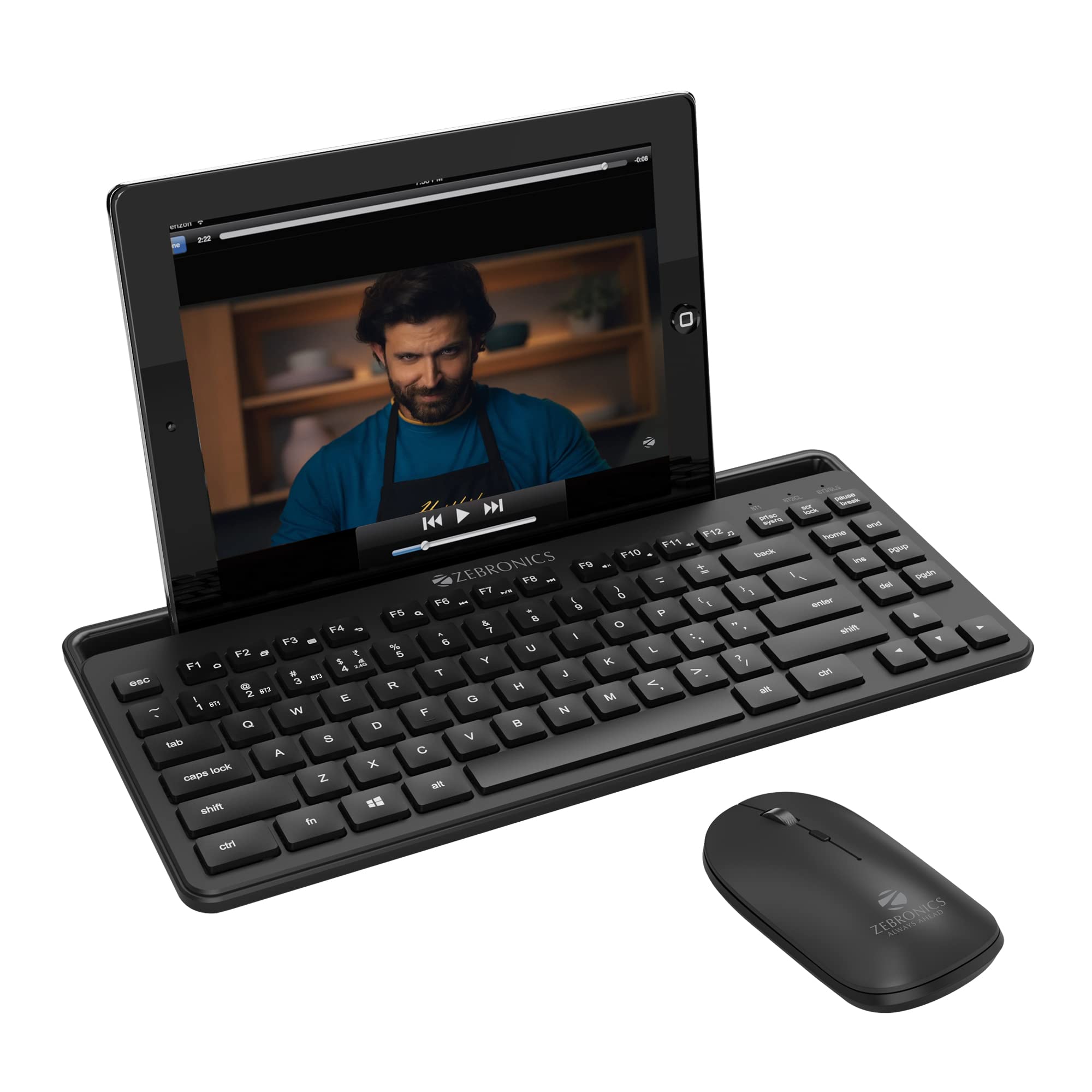 Zebronics Companion 110 Wireless Keyboard and Mouse Set with Bluetooth multiconnect, 2.4GHz Receiver, 2 Months* Backup, 1600DPI, Smartphone/Tablet Holder, Built in Rechargeable Battery (B0B2955T2P) Amazon Price History, Amazon Price Tracker