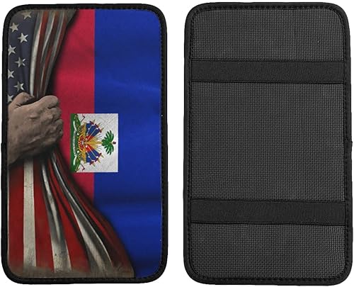 Miniatura 1 de Alfombrilla para reposabrazos de automóvil con bandera de Haití y bandera de Haití de 12.6 x 7.5 pulgadas, funda para consola central de automóvil,