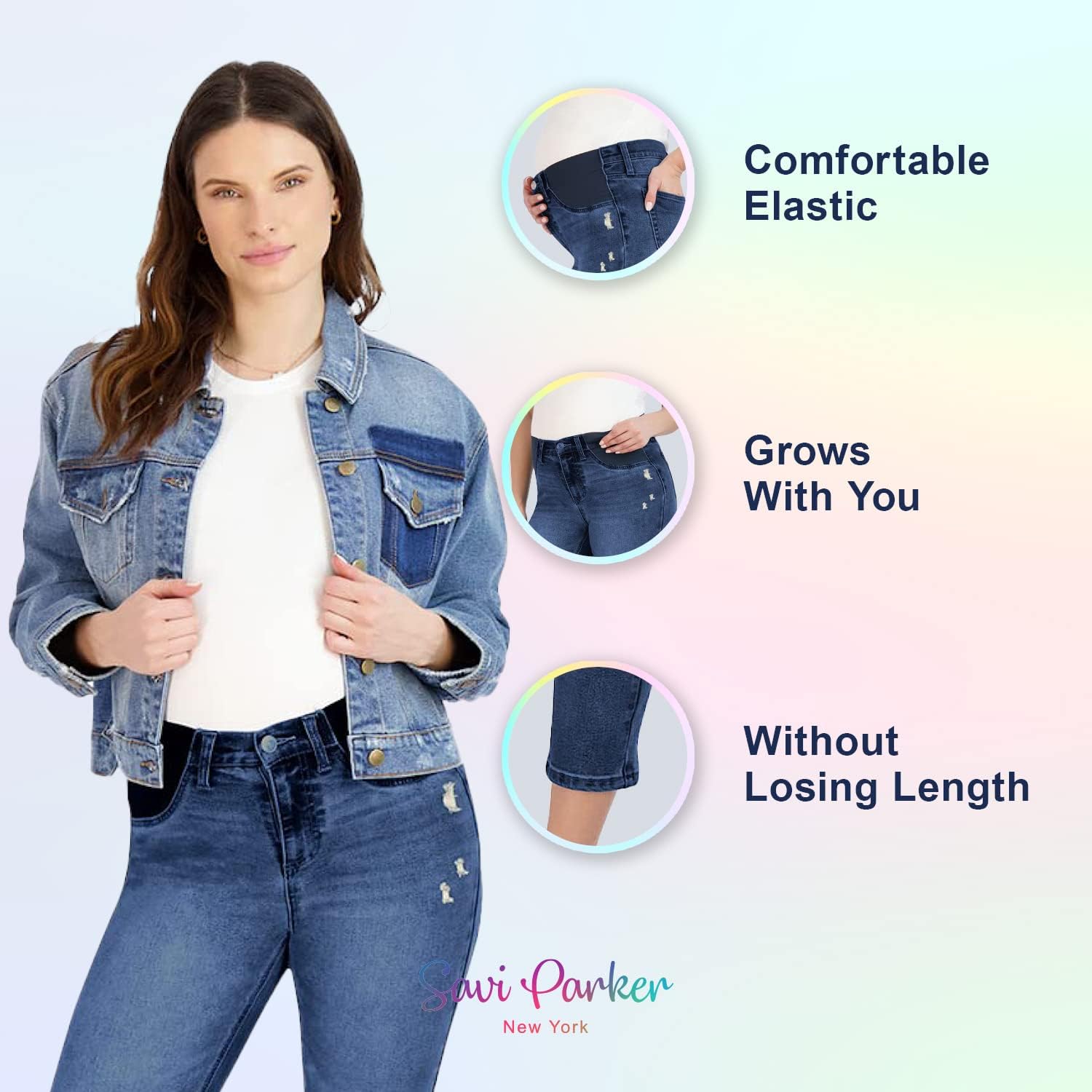 Savi Parker Maternity Jeans for Women, Straight Leg Elastic Under Belly High Waist Pant, Pregnancy Clothes for All Seasons - Image 3