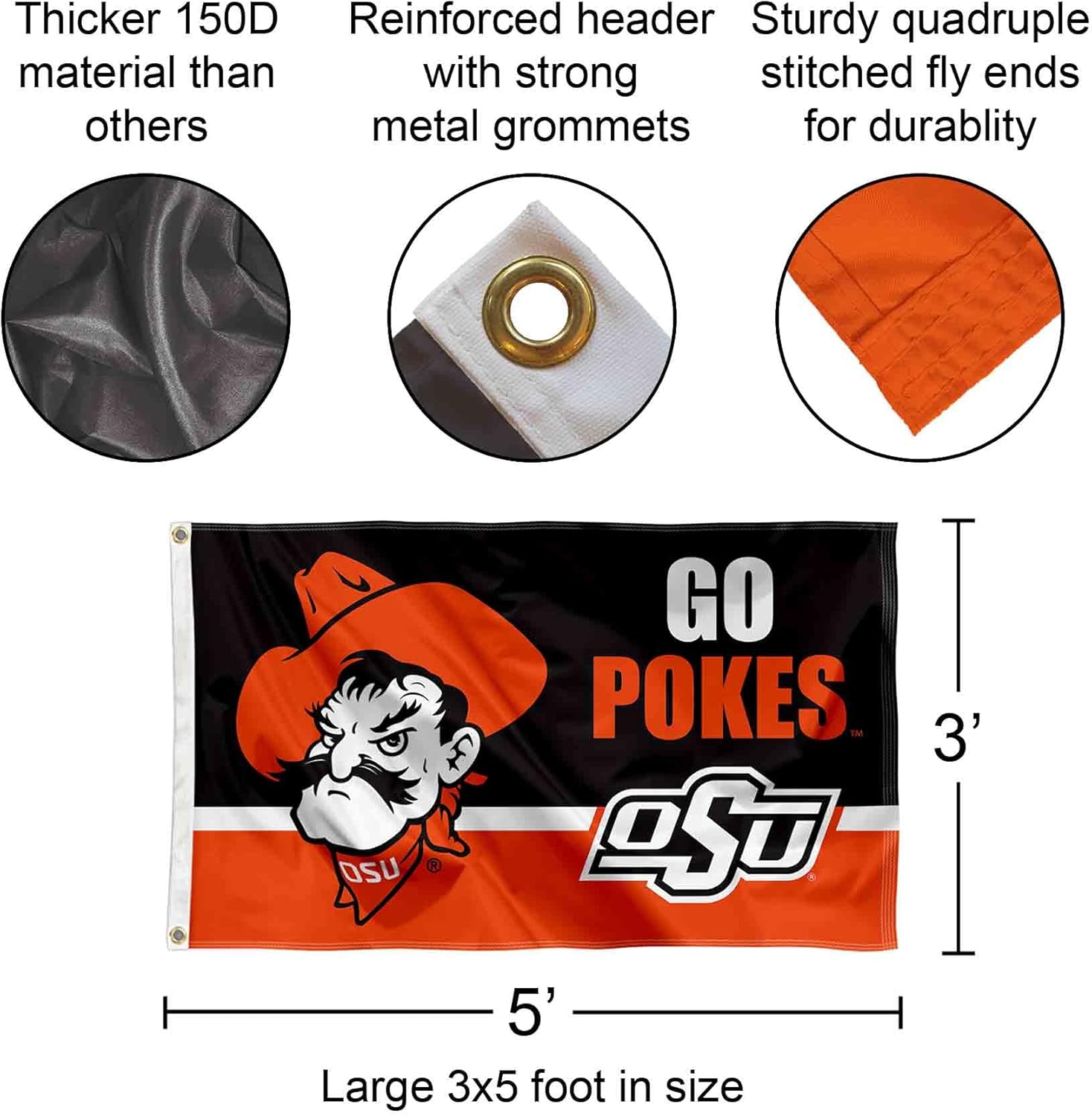 Oklahoma State Cowboys Go Pokes Large Grommet Banner Flag