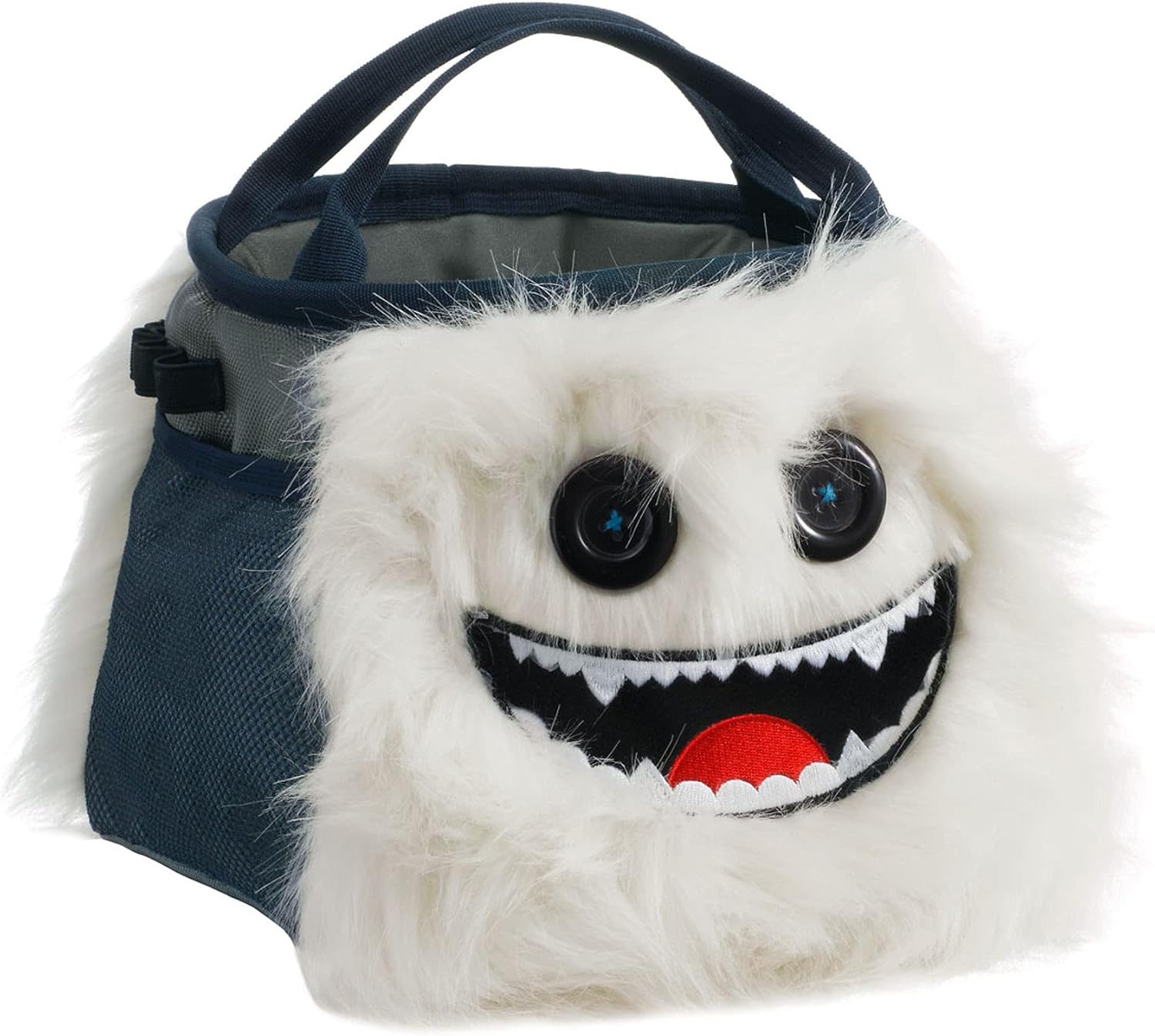 8BPLUS Bouldering Boulder Back Opening 8B + 2301006 HERMAN Who Knew Yeti Can Climb, Top Drawstring Closure, 4 Brush Holder, 3 Pockets, White/Gray/Navy