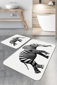 Dijital Banyo Hal s  Klozet Tak m  2Li Paspas Seti Bs223 60X90Cm + 60X60Cm, Siyah, Tek Ebat