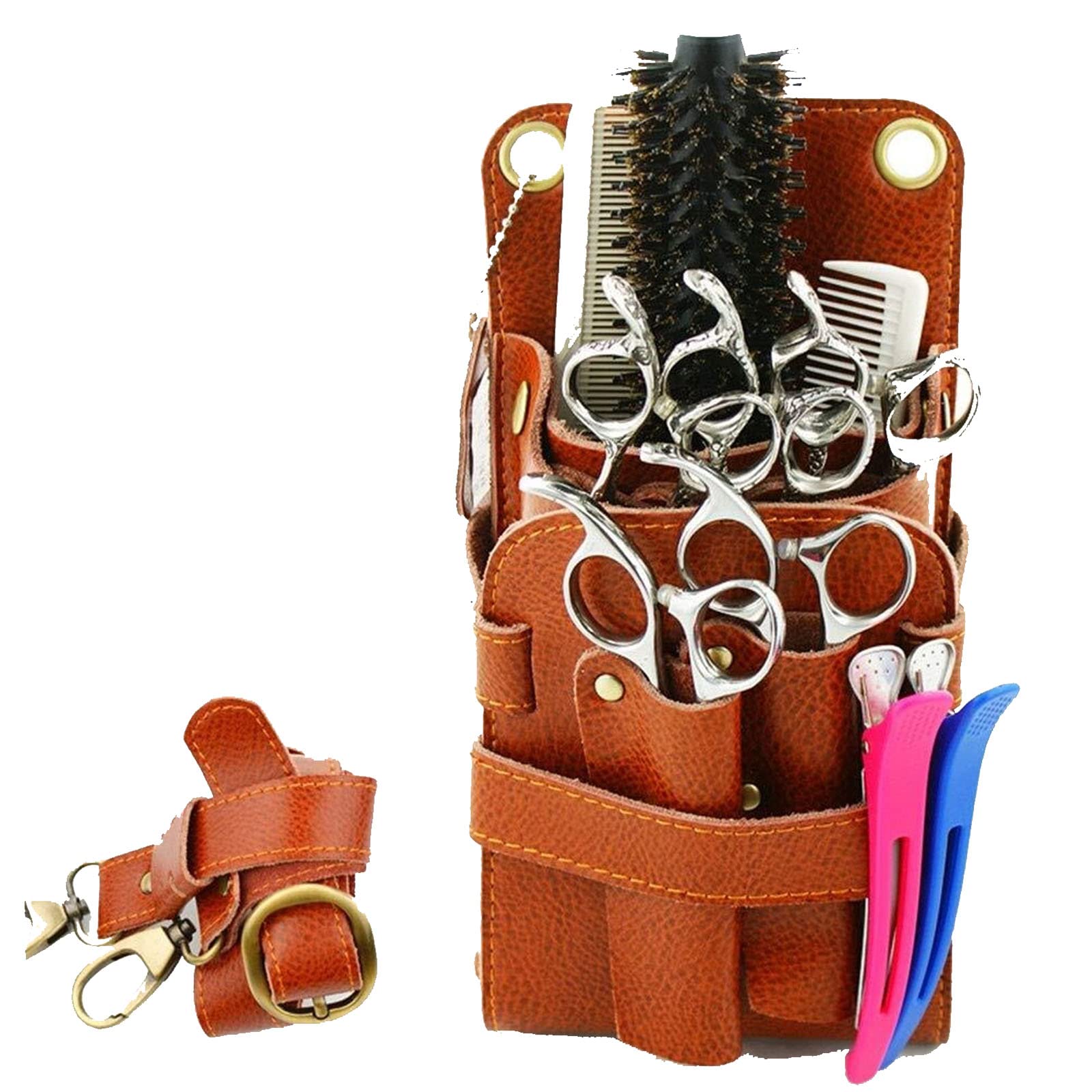 vrfvsdasAAS Hairdressing Tools Waist Bag, Leather Salon Hair Stylist Barber Scissors Shear Hairdressing Holder Pouch Case Bag,for Hairdressers(Coffee)