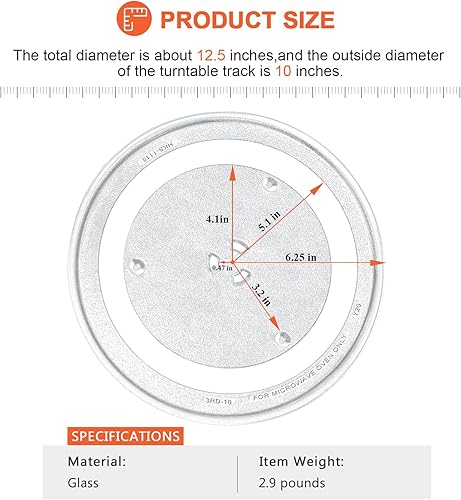 Miniatura 5 de Bandeja giratoria de vidrio para microondas de 12 1/2" de Beaquicy - Reemplazo para microondas GE, Kenmore, Samsung, Hotpoint - Plato de 31,8 cm