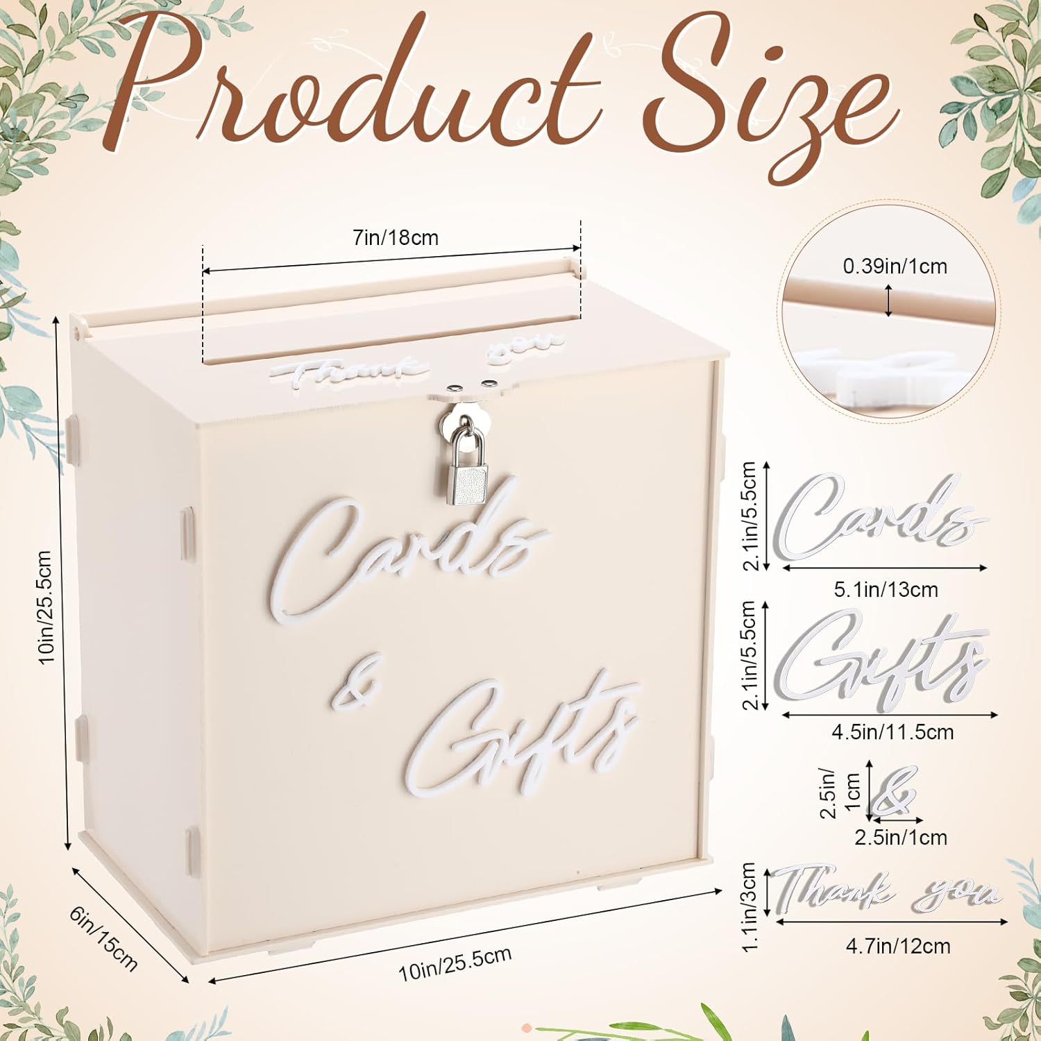 BreezeHug Light Beige Acrylic Wedding Card Box with Slot and Lock, Money Gift Box with DIY Letters Cards Gifts/Thank You Letters, Baby Shower Graduation Birthday Party (Medium)