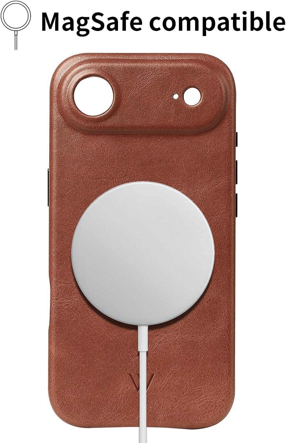 Wilken Leather Wrapped Case Compatible with iPhone 17 Air | Compatible with MagSafe and Wireless Charging | Top Grain Leather | Custom Metal Button Controls (17 Air, Brown) - Image 4
