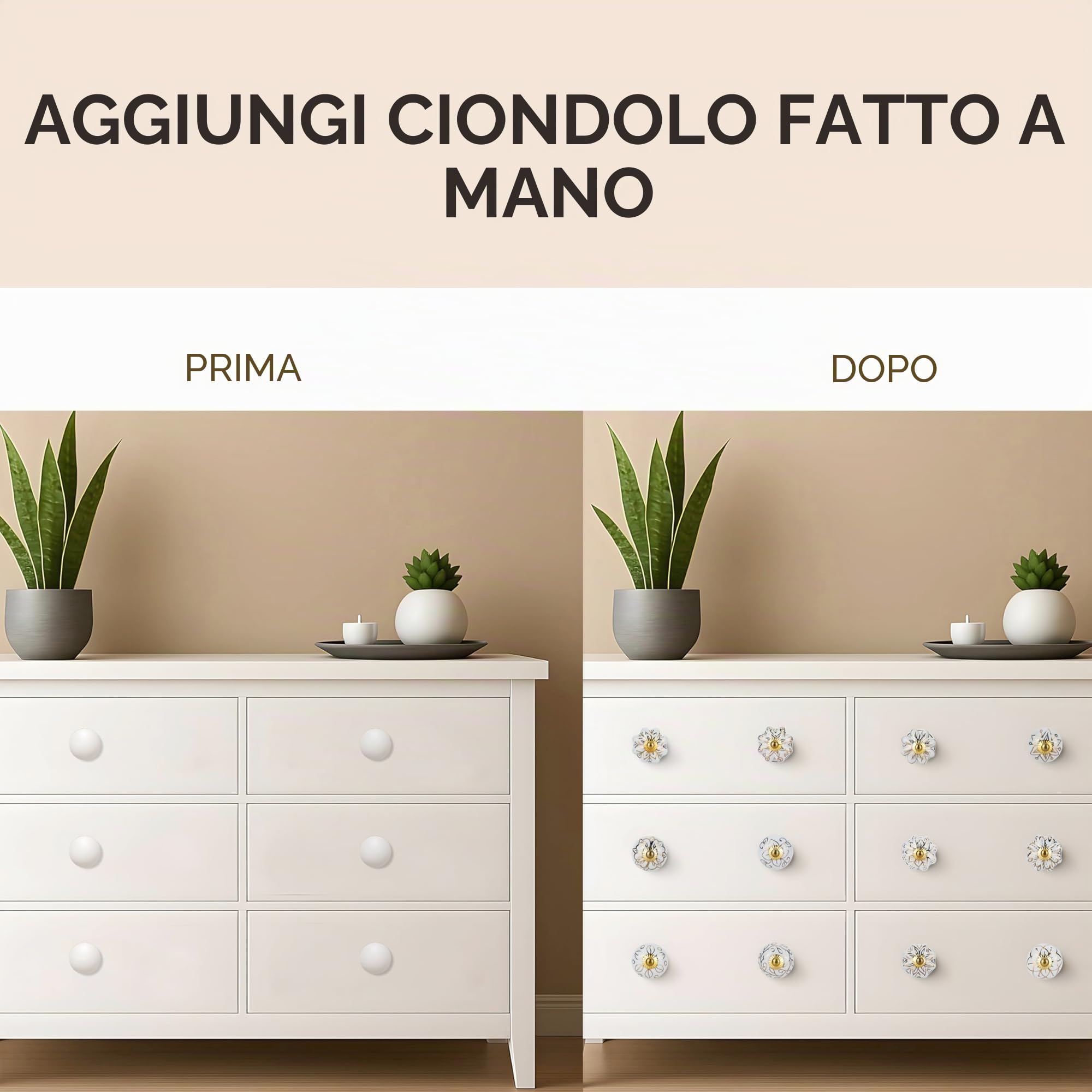 Ajuny Set di 20 Pomelli in Ceramica Bianchi e Dorati per Ante di Armadi Cassetti e Mobili Maniglie Decorative in Ceramica Fatte a mano per Mobili da Cucina Cassettiere da Bagno