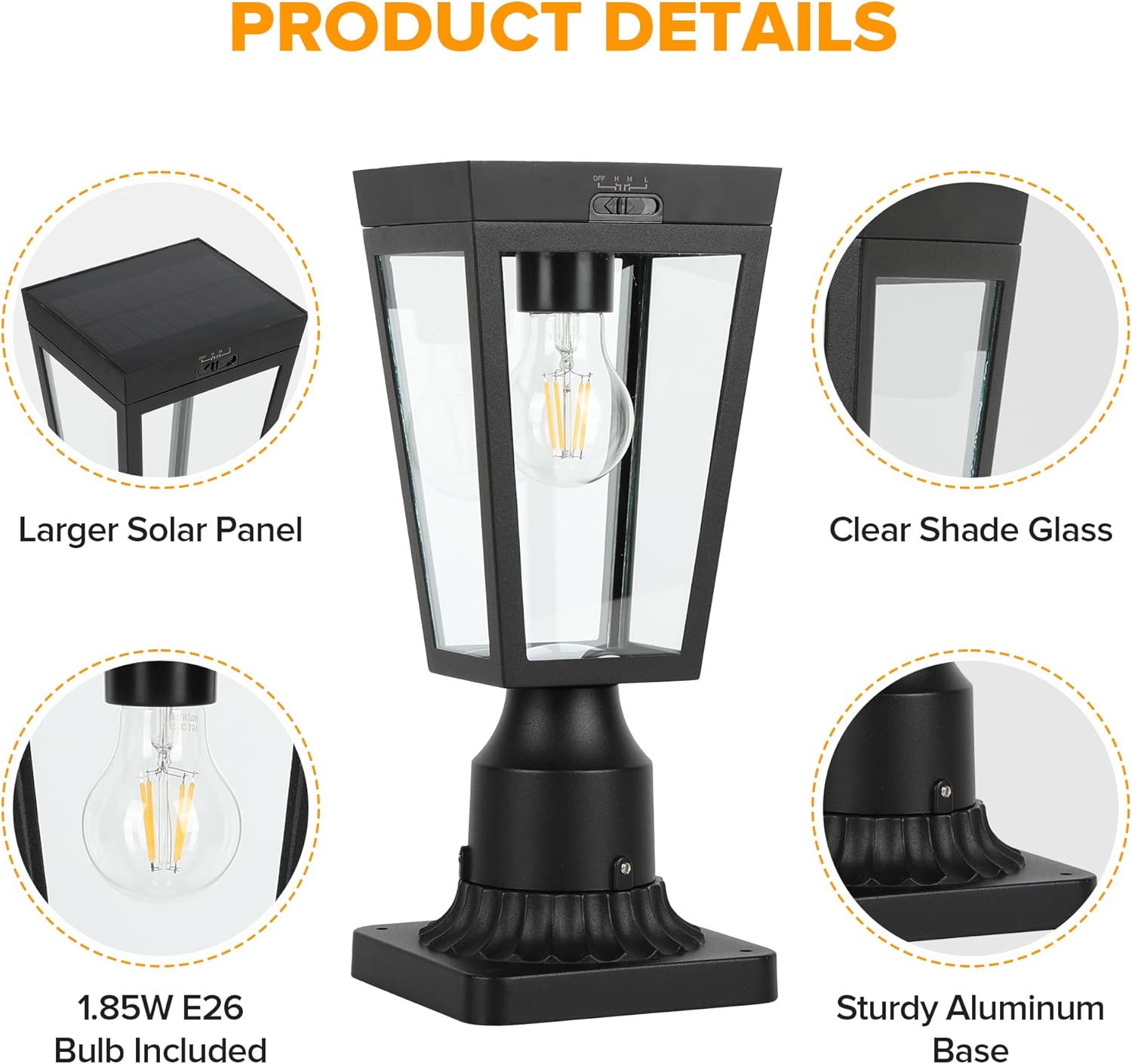 LUTEC 2 Pack Outdoor Solar Lamp Post Light with Pier Mount Base, Dusk to Dawn Waterproof Post Light Fixtures, Black Solar Powered Aluminum Post Lights for Outside