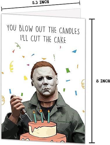 Miniatura 2 de Norssiby Tarjeta de cumpleaños espeluznante y divertida de Michael Myers I'll Cut The Cake, tarjeta de felicitación de cumpleaños asesino de