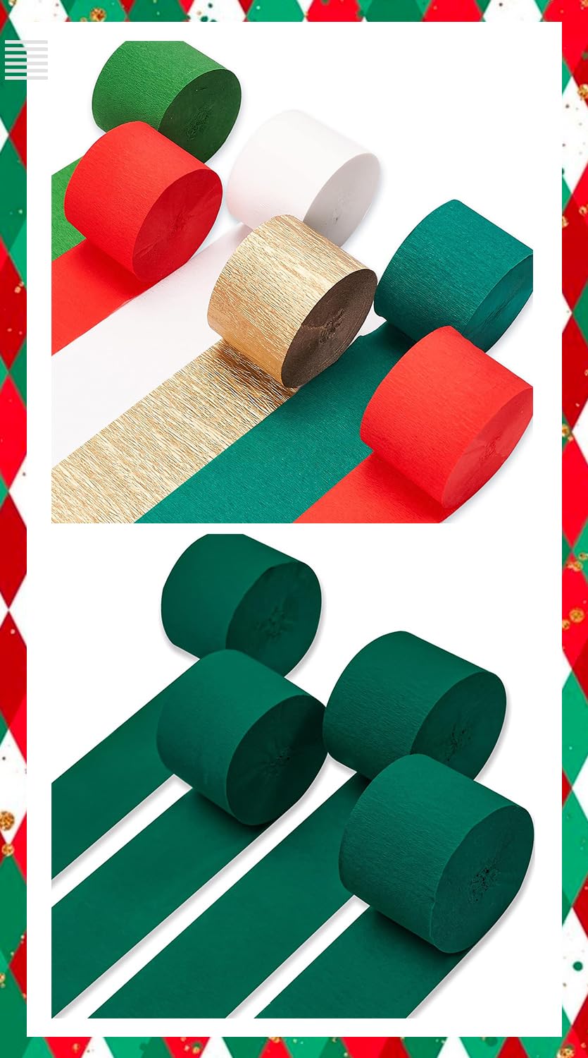PartyWoo Green Crepe Paper Streamers 4 Rolls and Crepe Paper Streamers 6 Rolls for Christmas Decorations