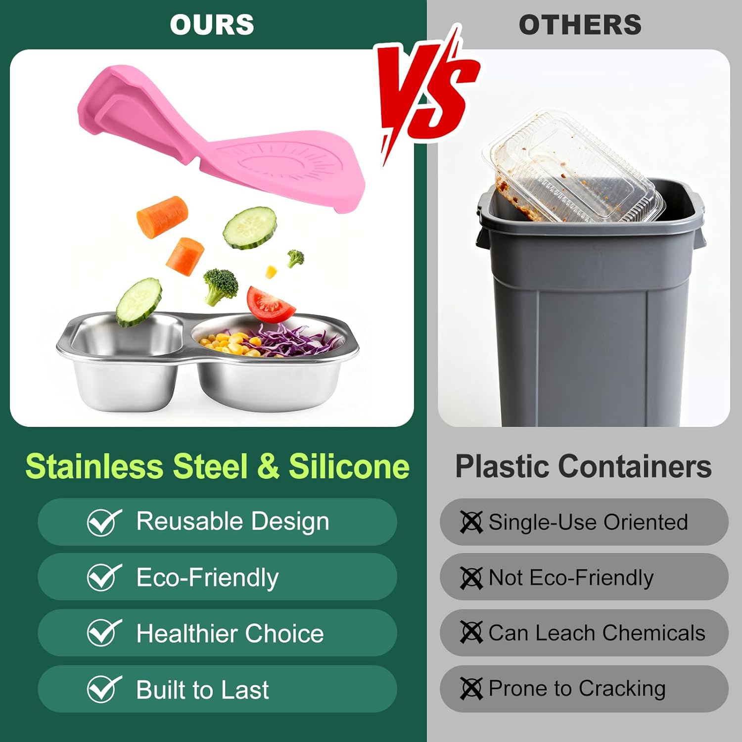 2-Pack Stainless Steel Snack Containers with Lid, Salad Dressing Container To Go, 5.3Oz 2-Compartment Small Condiment Container with Leak Proof Silicone Lid, Perfect Size Reusable Sauce Cup Snack Box - Image 4