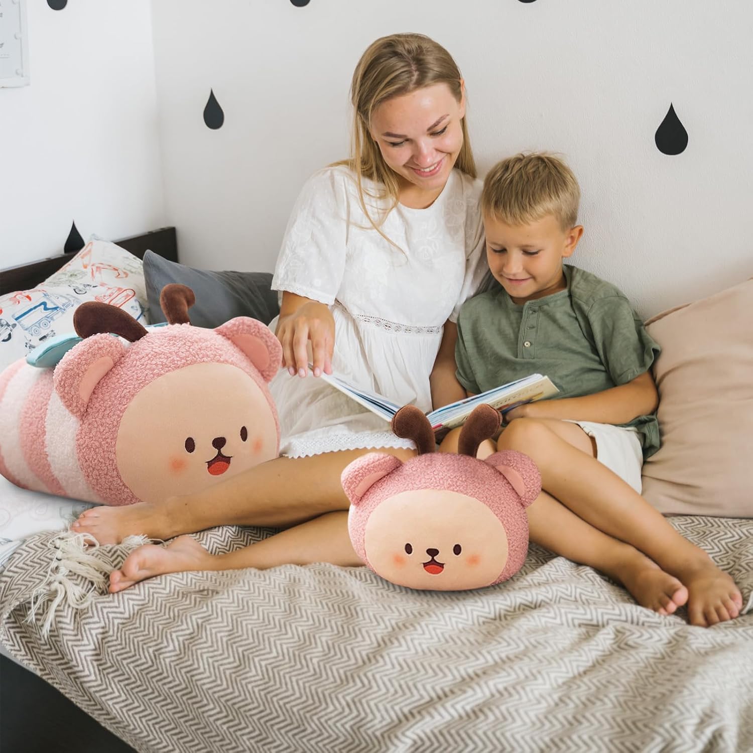 Cute Butterflie Stuffed Animal Toy Plush Pillow, Kawaii Plushies Cylindrical Body Pillow Stuffed Toy, Super Soft Cartoon Hugging Toy Gifts for Bedding, Kids & Girls Sleeping (Pink,Small - 11 inch)