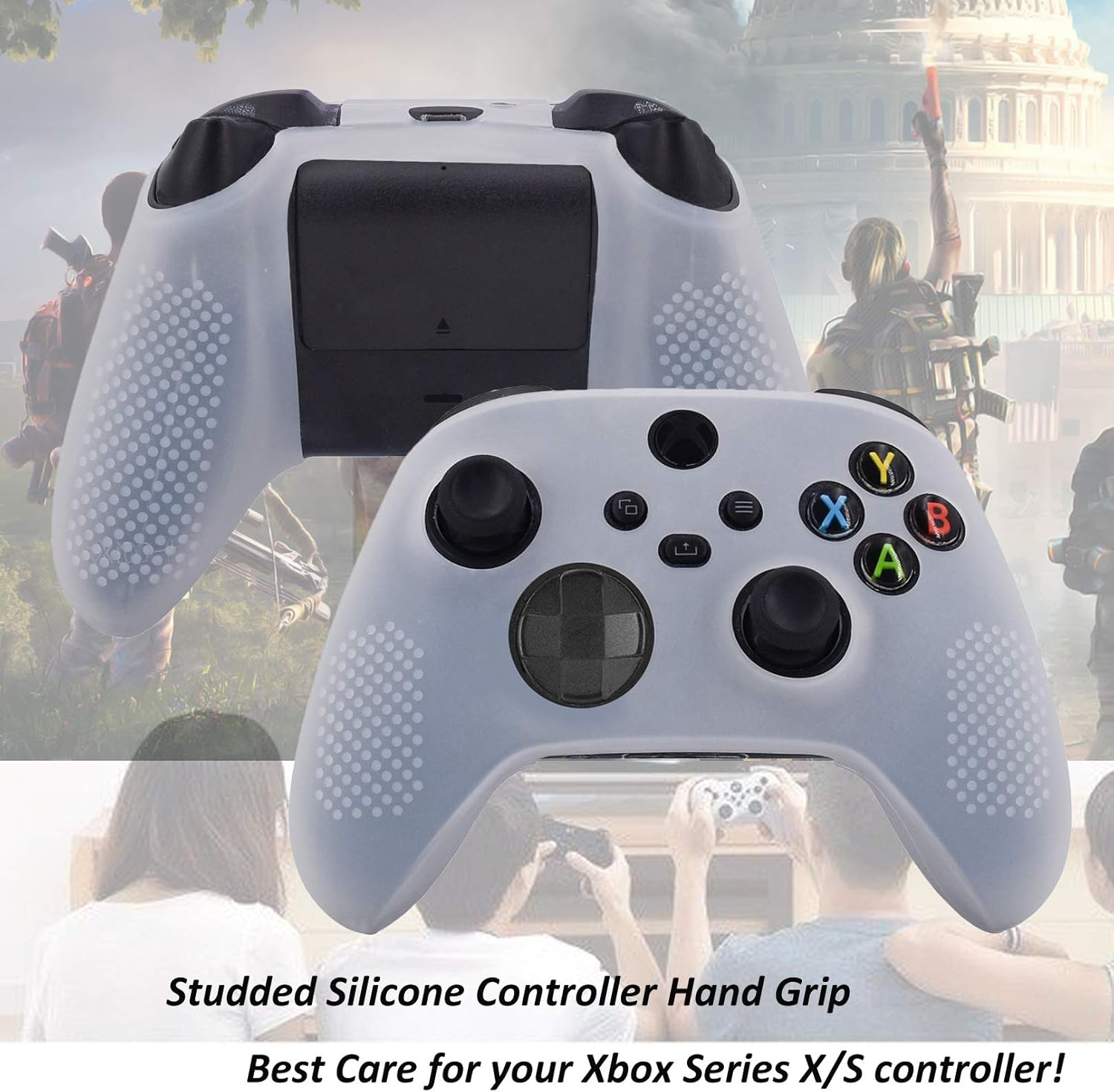 Grips for Xbox Series X Controller, Pandaren Studded Anti-Slip Silicone Cover for Xbox Series X/S Controller Skin Hand Grip with 8pcs FPS Pro Thumb Sticks Cap Protector(White)