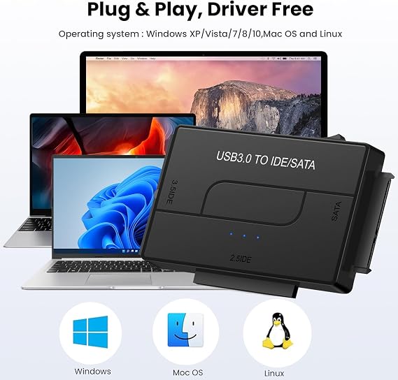 محول Sata Ide إلى Usb 3.0 لمحرك الأقراص الصلبة 2.5/3.5 Hdd/ssd، كابل محول الاسترداد الفائق لقارئ محرك الأقراص الصلبة، محول Sata إلى Usb لنقل البيانات العالمي مع مصدر طاقة