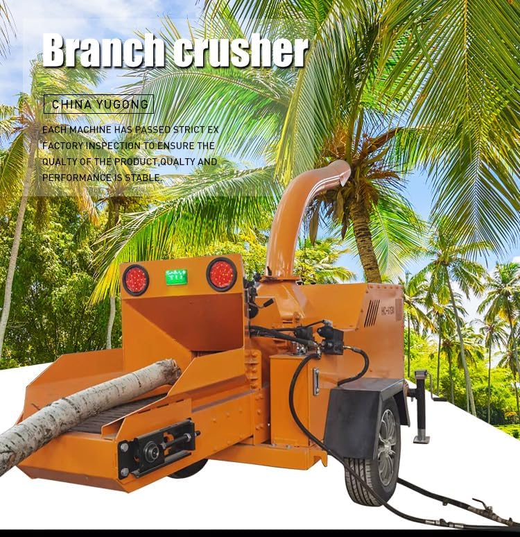 Wood Chipper 4 Inch Capacity Towable Shredder with Adjustable Discharge and Reversible Blades Suitable for Farm Yard and Landscaping