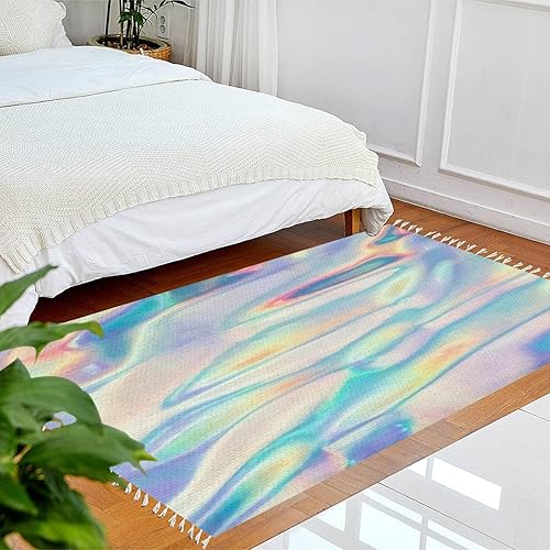 Miniatura 2 de Alfombra bohemia holográfica con textura holográfica, fondo iridiscente, suave, pastel, alfombra de área, alfombra de patio, pasillo, alfombra