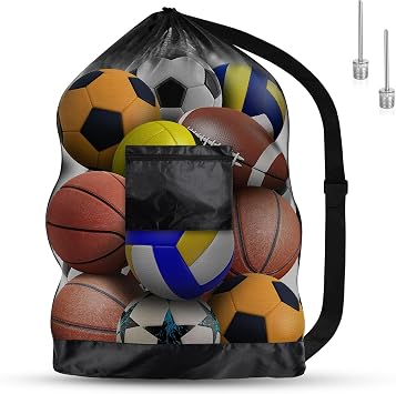 Extra Large Football Mesh Bag, Drawstring Bag with Adjustable Shoulder Strap, Waterproof Storage Bag for Basketball, Football, Rugby Ball, Volleyball