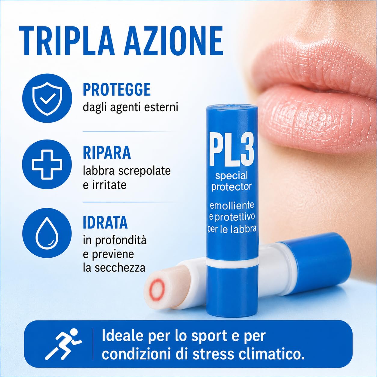 KELEMATA PL3 Stick Labbra con Anello Rosso, Burrocacao Idratante e Riparatore 3,7g, Balsamo Labbra Screpolate, Triplice Azione Protezione Vento Freddo e Sole, Trattamento Quotidiano Anti-Secchezza