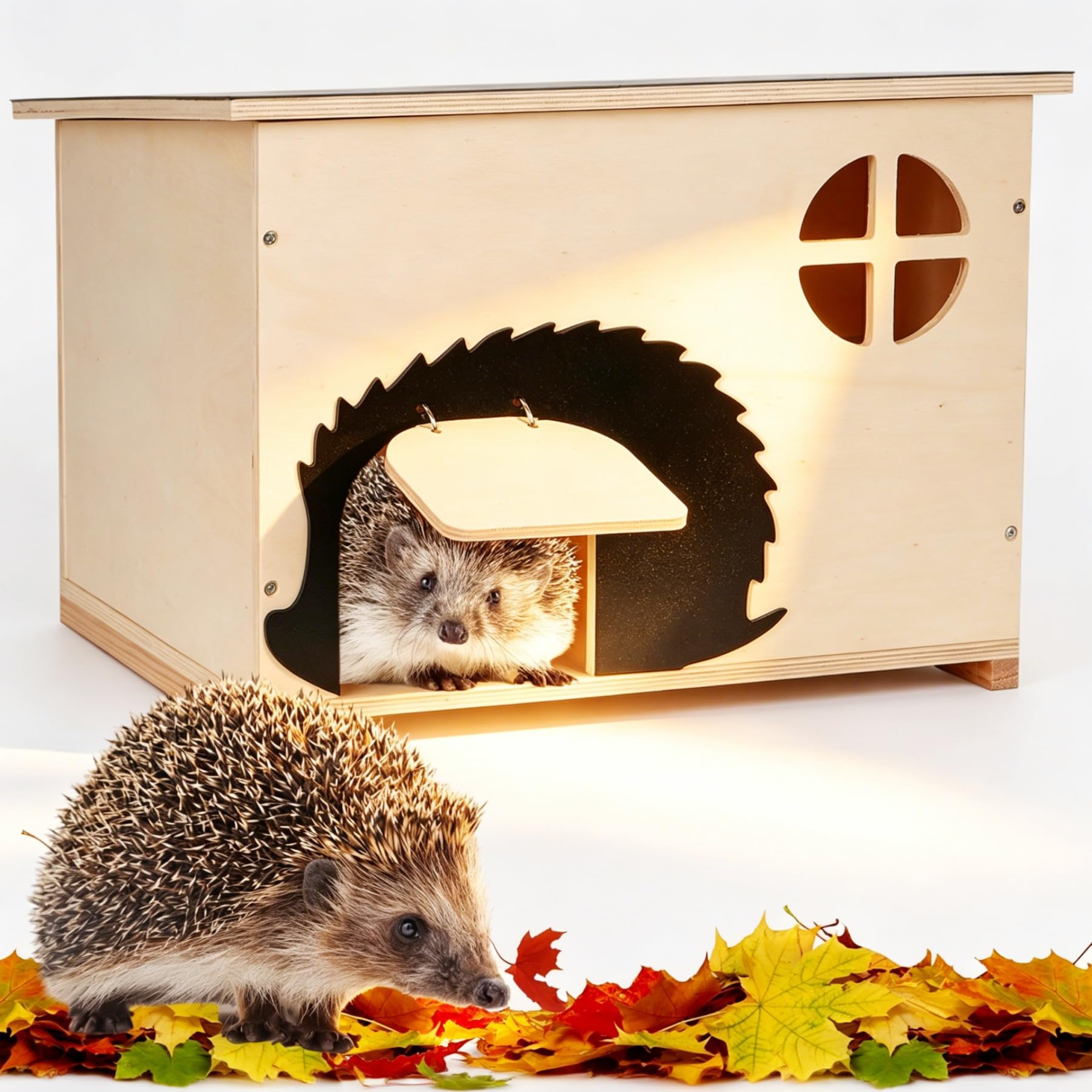 Igelhaus Groß mit Rattenklappe und Labyrintheingang Winterfest, Holz Igelhotel mit Boden 37 x 30 x 28 cm, Igelhütte für Igel zum Unterschlupf & Winterschlaf