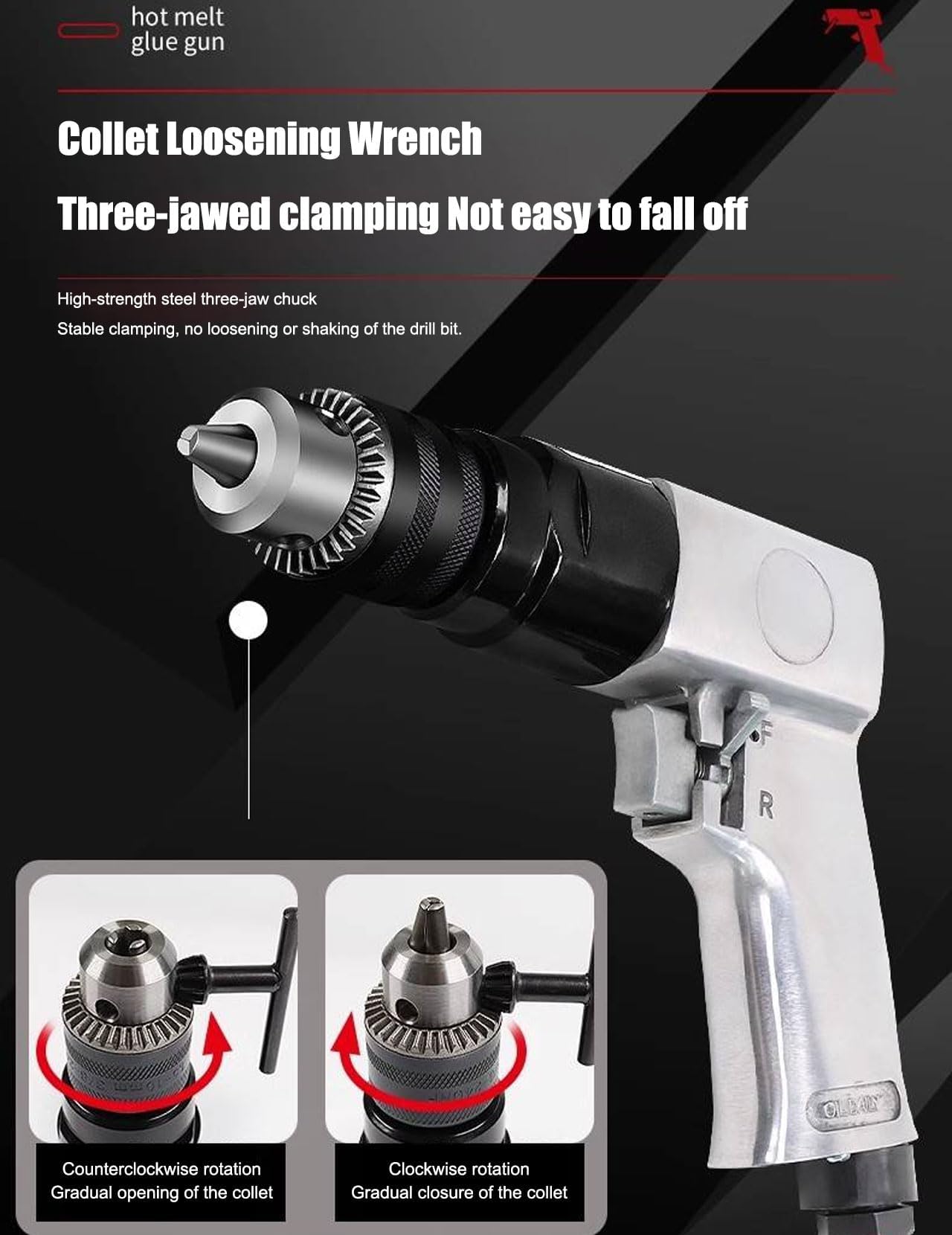Pneumatic Drill 1/2" Chuck 700RPM Heavy-Duty Industrial Air Drill with Adjustable Speed & CW/CCW Rotation Anti-Vibration Handle for Drilling Tapping, Screwdriving — Amazon image 5