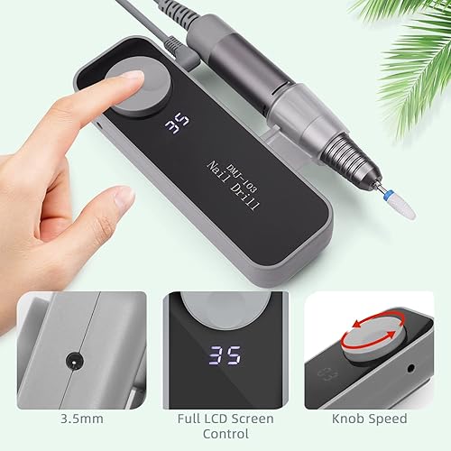 Miniatura 6 de SAVILAND Taladro de uñas eléctrico 35000RPM lima de uñas portátil, recargable, gris, herramienta de manicura y pedicura, kit de suministros de uñas,