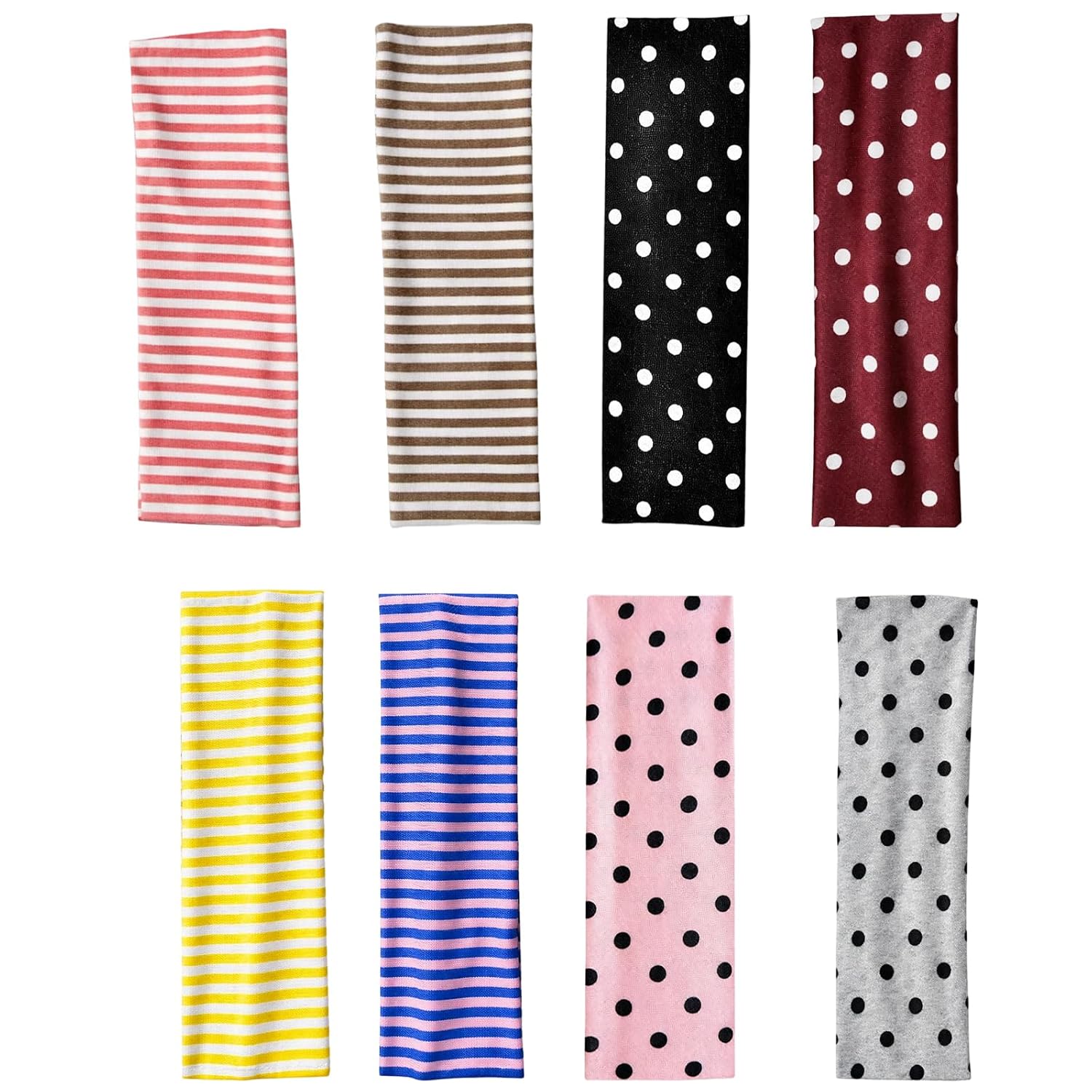 Striped Headbands and Polka Dot Headbands, 8-Piece Hair Accessory Set with Assorted Patterns, for Various Hairstyles and Daily Use, Made of Comfortable Fabric Material