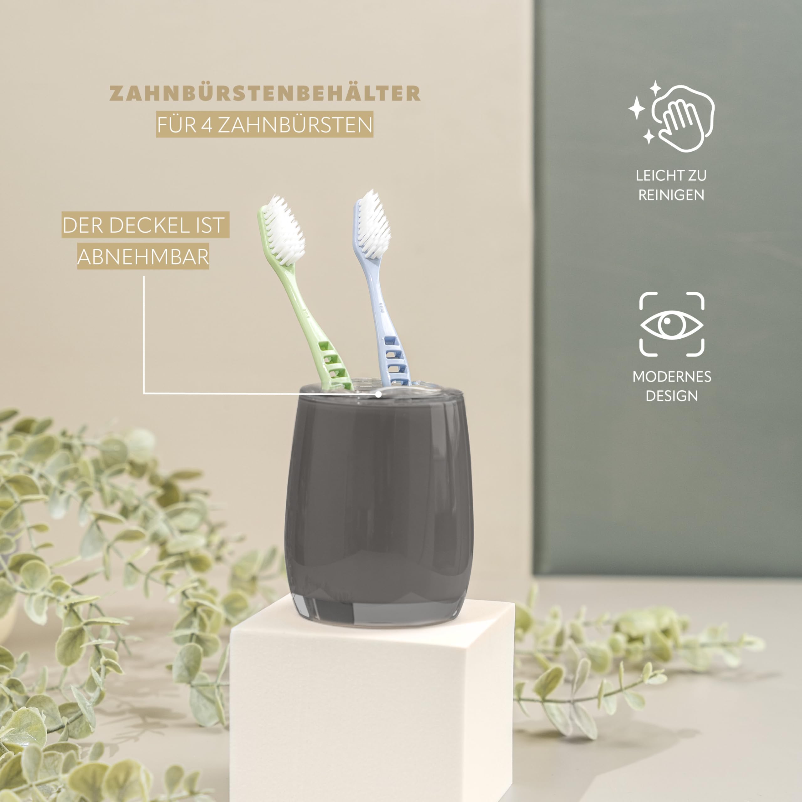 bremermann Bad-Serie Savona - Badezimmer Zubehör-Set 3tlg. bestehend aus 1x Kosmetikeimer 5,5 Liter, 1x Zahnputzbecher 1x Seifenschale, Badaccessoires aus Kunststoff, grau