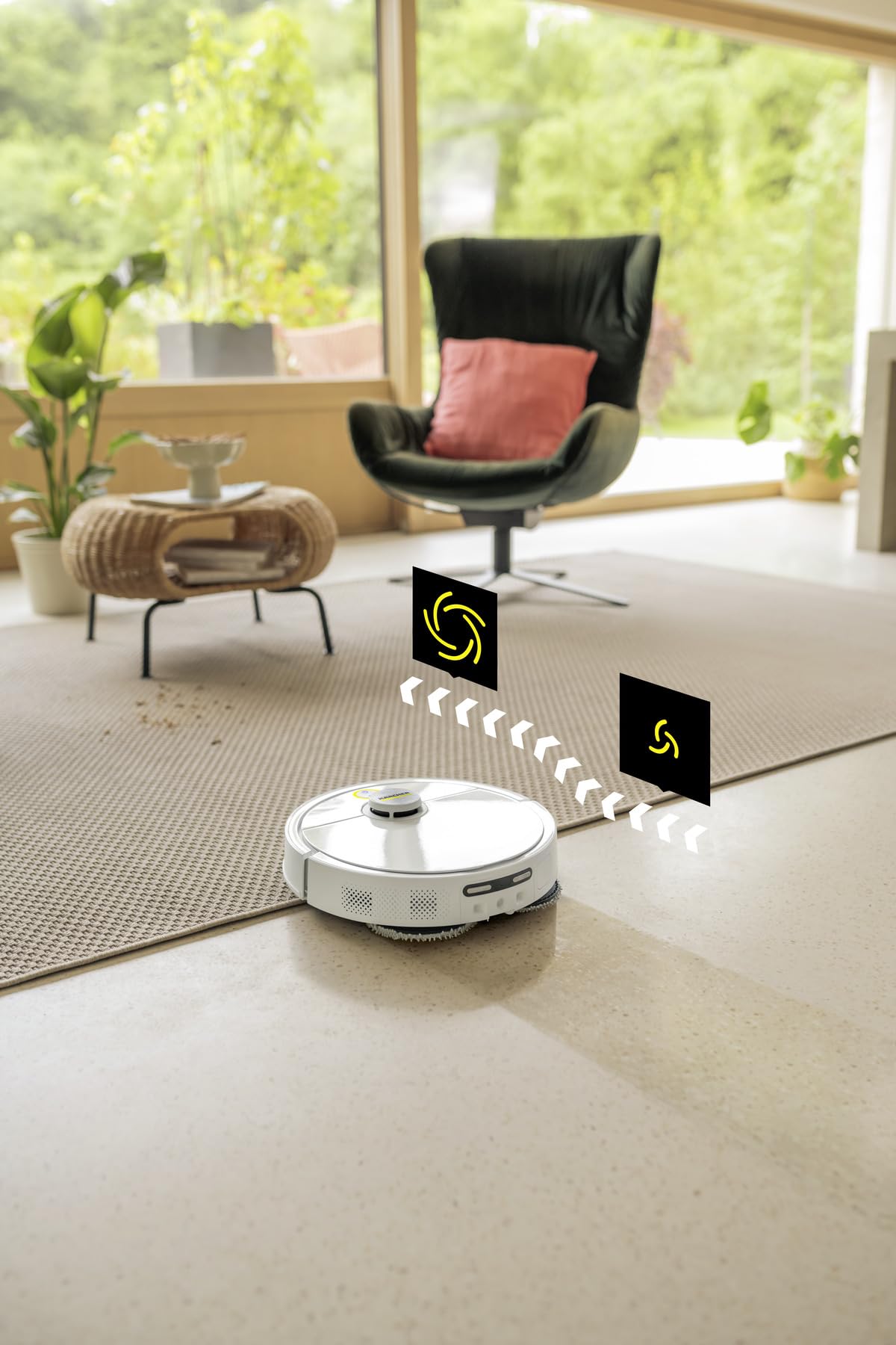 KÄRCHER RVM 4 Comfort Extra robot aspirapavimenti con dischi in microfibra rotanti sollevabili, 15.000 Pa, navigazione LiDAR, laser dual-line, durata 160 min, stazione di ricarica e pulizia
