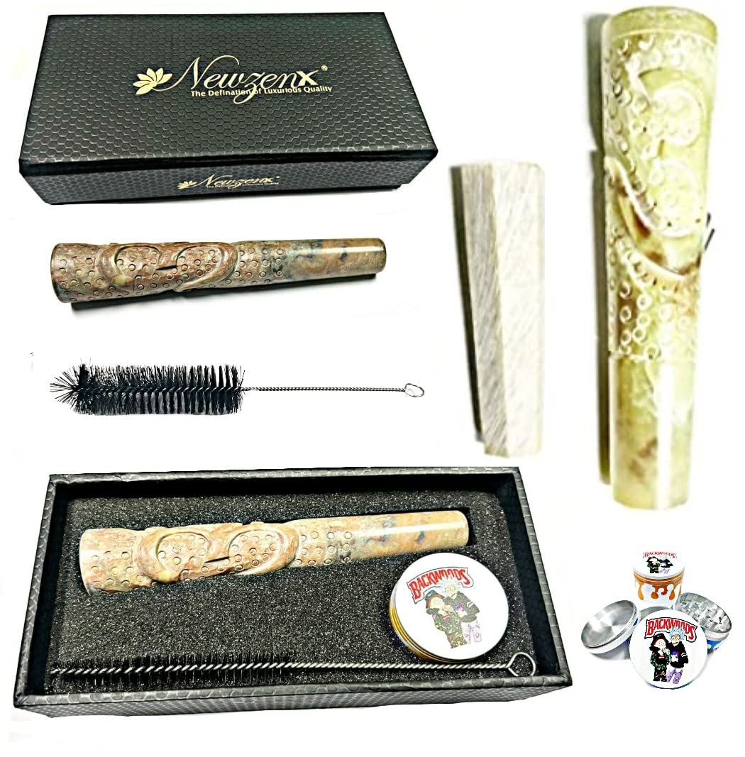 Stone Carved Handcrafted Chillum OM Sadhu Baba Hookah Chillum 6 Inch Included Gift Box, Herb Crusher & Pipe Cleaner