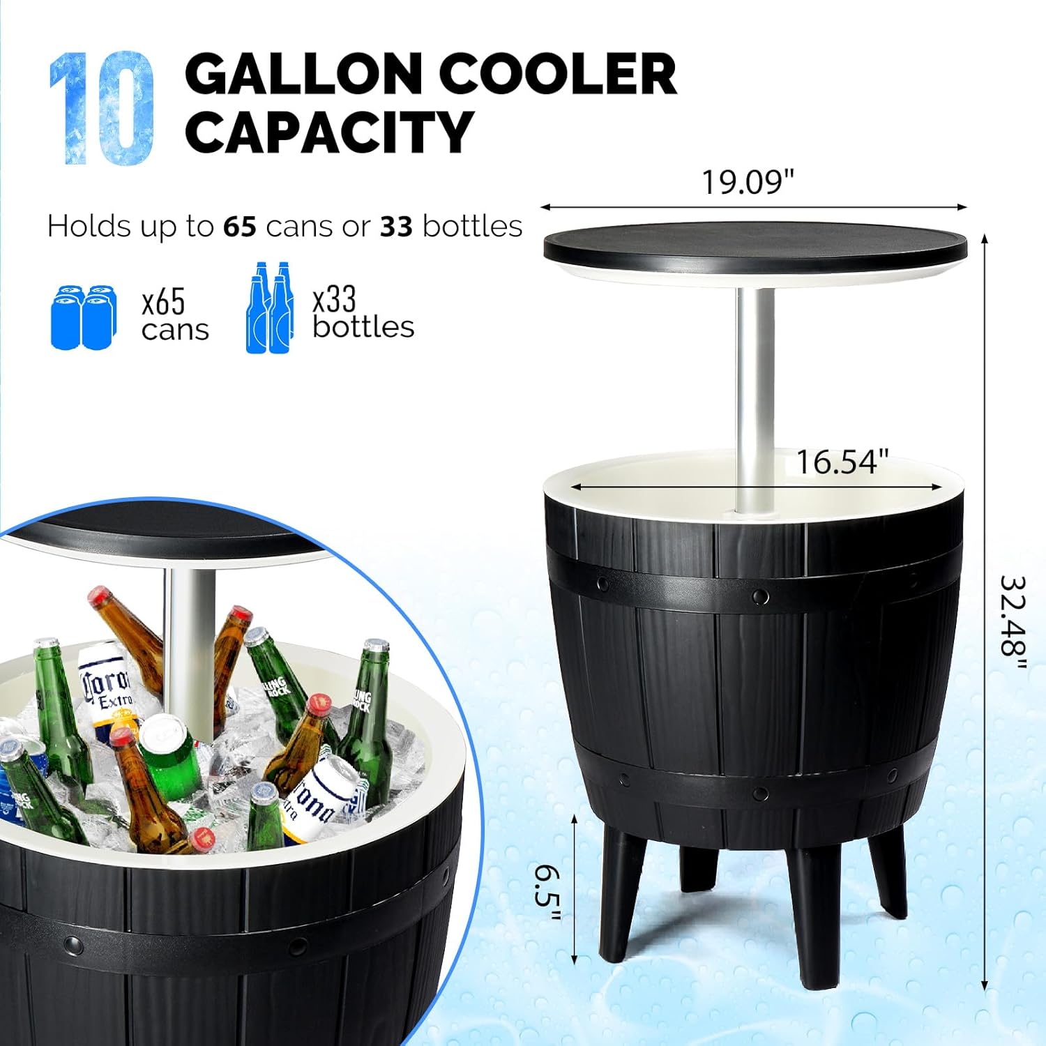 VINGLI 10 Gallon Patio Cooler Table, Portable Outdoor Party Bar with Pop-up Lid & Hidden Insulated Ice Chest, All-Weather Resin Side Table for Deck, Pool, Garden