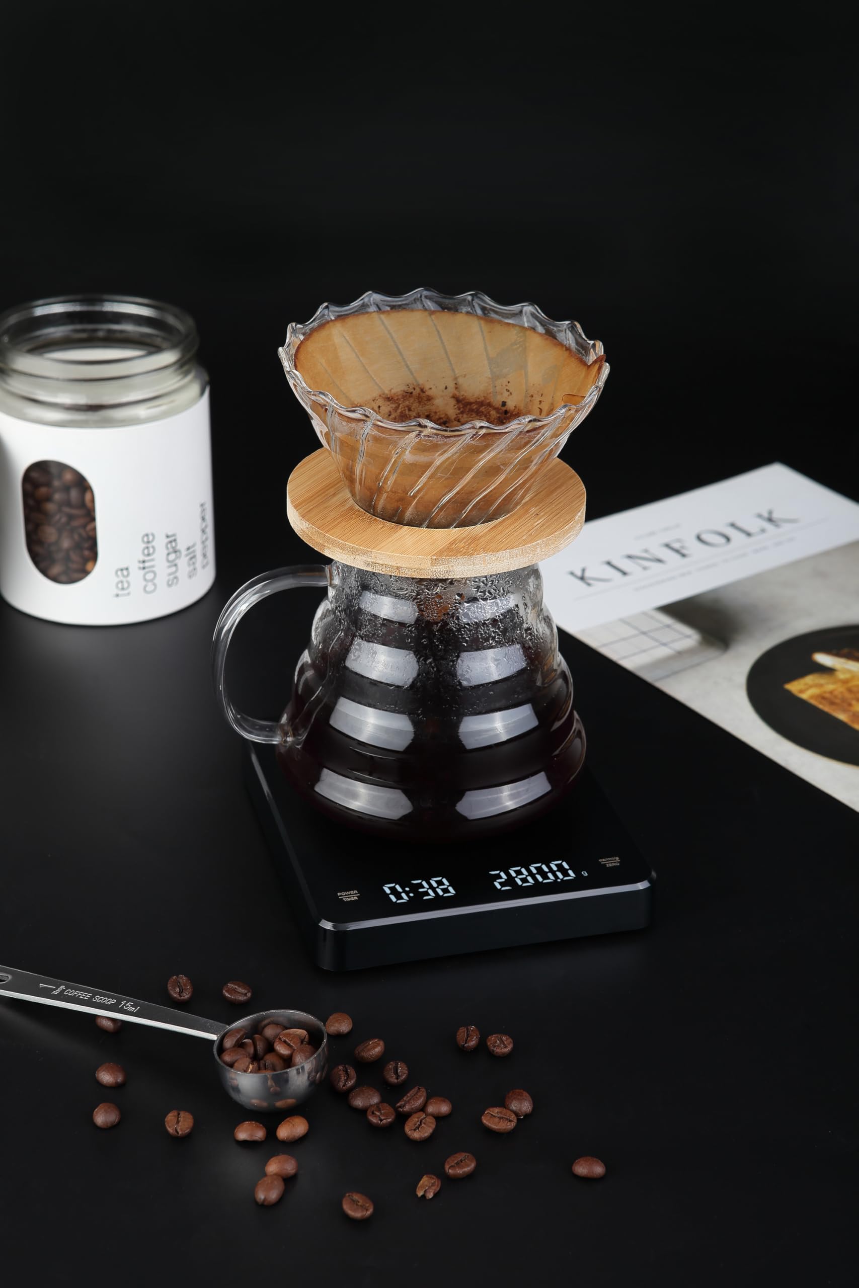 Ankilo Keukenweegschaal, koffieweegschaal met timer, oplaadbare digitale espressoweegschaal met 3 eenheden, 3 kg/0,1 g, zeer nauwkeurige espressoweegschaal, druppelkoffieweegschaal, koffieschaal