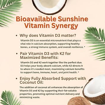 Micro Ingredients Vitamin D3 10,000 IU + K2 MK-7 200 mcg, 300 Softgels with Virgin Coconut Oil | 2-in-1 Vitamins D & K Complex | Extra Strength, Easy to Swallow, Non-GMO, Gluten Free