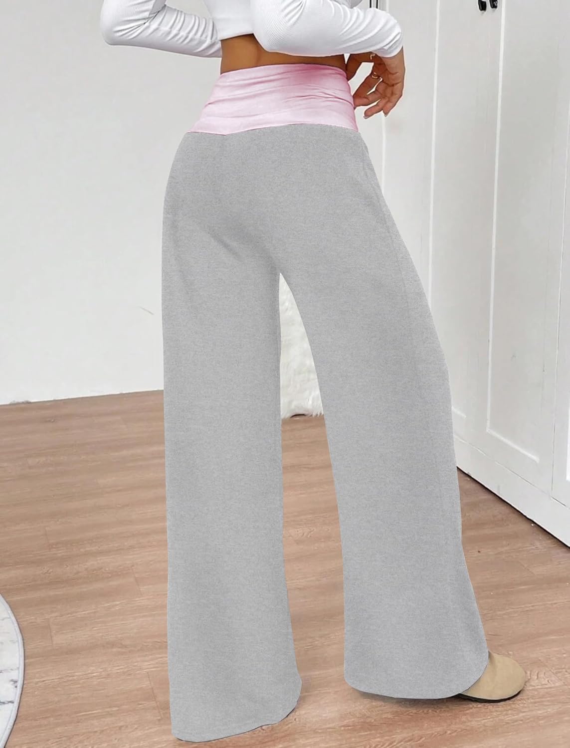 ZAFUL Casual Lounge Yoga Pants for Women Foldover Wide Leg Sweatpants Leggings Y2K Straight Leg Pants - Image 2