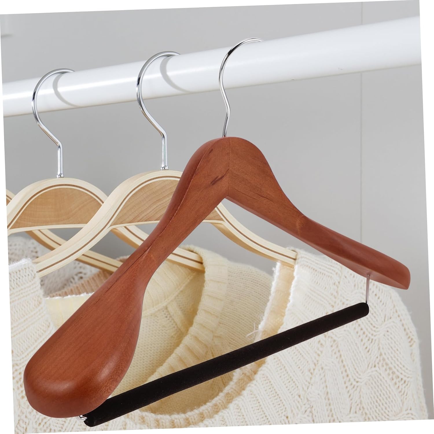 Cabilock Wide Shoulder Wooden Suit Hangers for Women Heavy Duty Solid Wood Coat Rack Detachable Pants Bar Non- Design for Jackets and Coats Organization