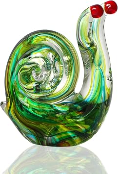 4.7inch Art Glass Snail Figurine Collectibles Hand Blown Animal Ornament Home Table Decor,Crystal Snail Statue Small Snail Figurine Home Decor Tabletop Paperweights Gift