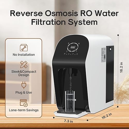 Miniatura 5 de ICEPURE Sistema de ósmosis inversa Filtro de agua para encimera, sistema de filtro de agua de encimera de ósmosis inversa, 4 etapas de RO, relación
