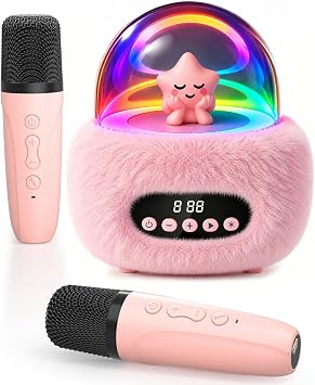 Plush Mini Karaoke Machine Toy for Kids, 2 Wireless Mics,Girl Gift