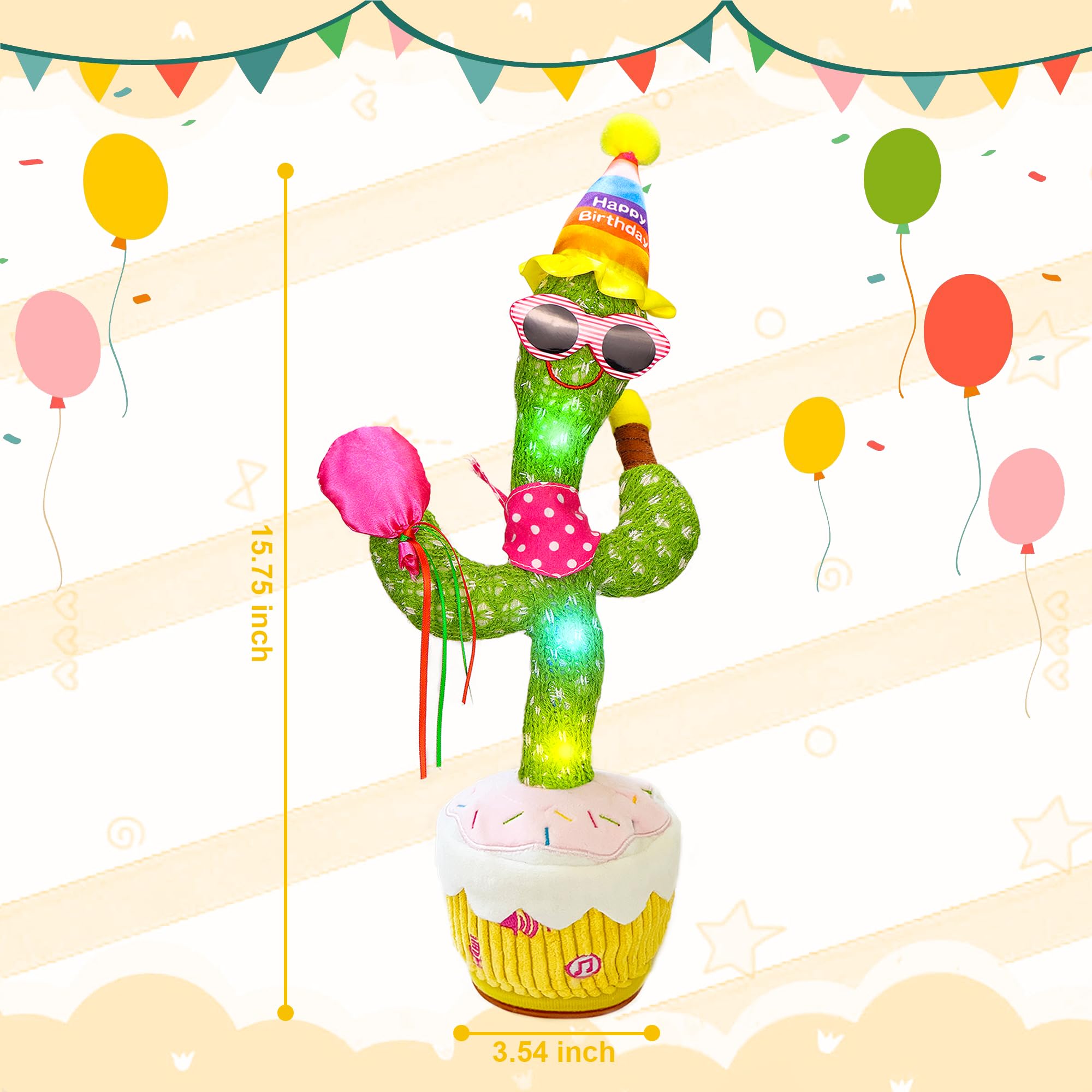 Edencomer Cactus Qui Danse et Répète, Parle avec Volume Réglable, Chantant et Parlant, Fonction Enregistrement, Interactif et Éducatif, Cadeau pour Enfants et Décoration