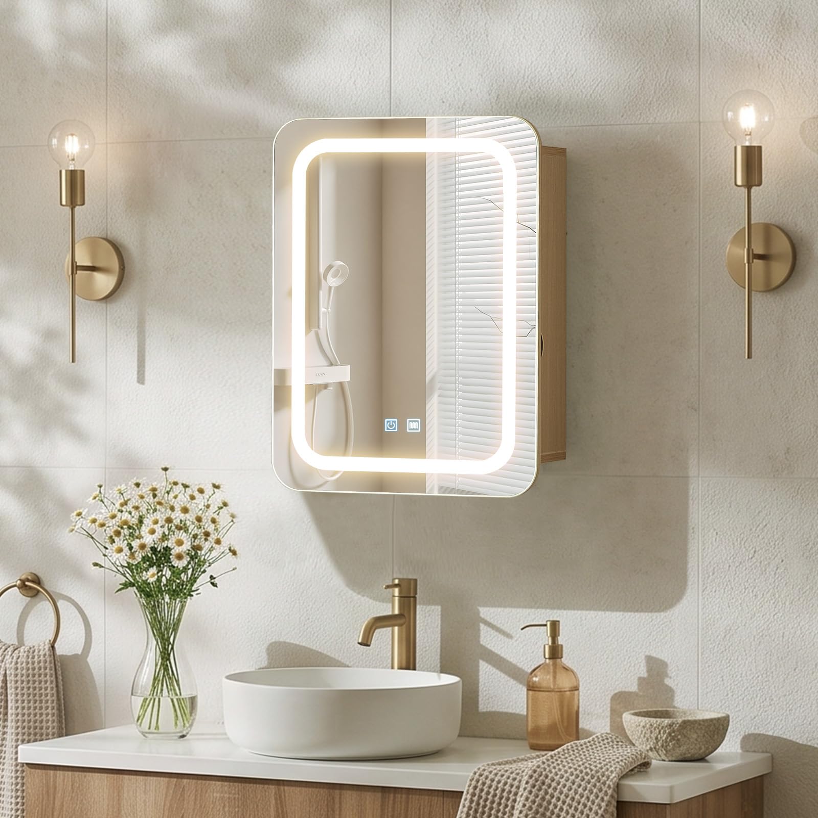 LEMROE LED Bathroom Mirror Cabinet with Demister & Shaver Socket, 45x60cm