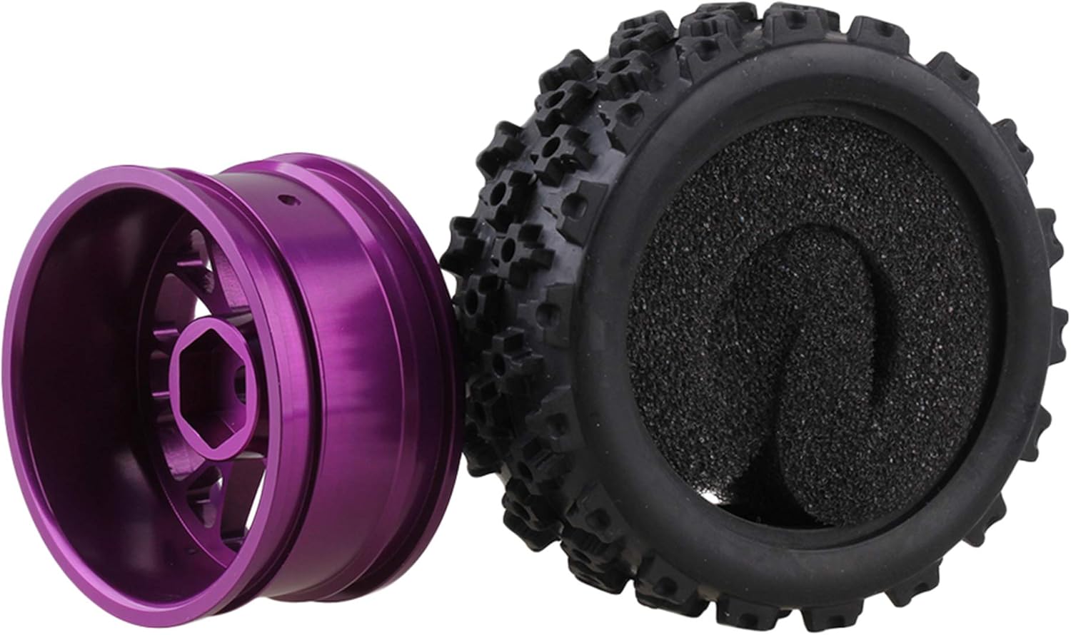 Mxfans Black Flower Pattern Rubber Tyres + Purple Y-Shape Aluminum Alloy Wheel Rims for RC 1:10 On-Road Racing Car Pack of 4