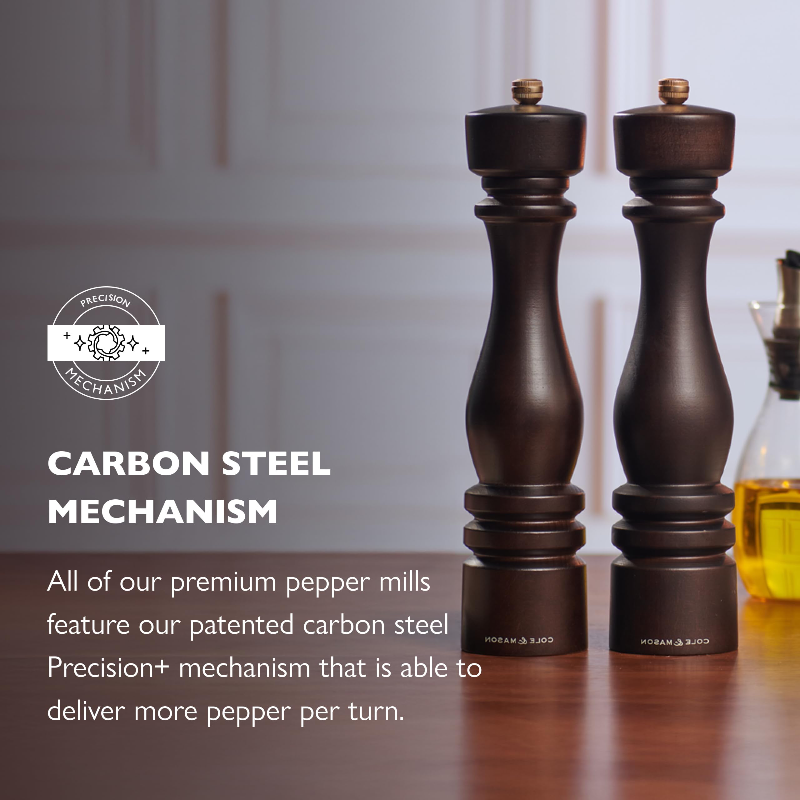 Cole & Mason London Pfeffermühle Groß 30 cm, Holz, Precision+ Mahlwerk | Pfeffermühle, Karbonstahl-Mahlwerk, verstellbarer Mahlgrad, Schokoladenfarbenes, Gewürzmühle, Lebenslange Mechanik-Garantie